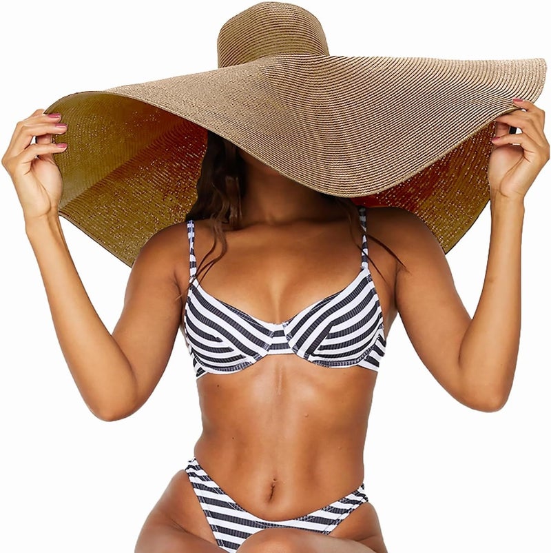 Tinkeep Oversized Beach Straw Hats for Women Extra Large Wide Brim Beach Hat Foldable Roll up Floppy Sun Hat - Image 1